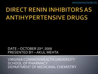 DIRECT RENIN INHIBITORS AS ANTIHYPERTENSIVE DRUGS
