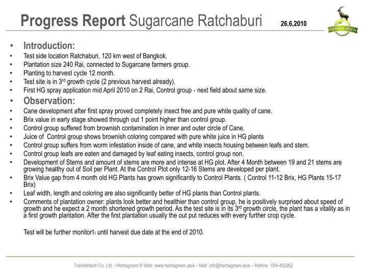 progress report sugarcane ratchaburi 26 6 2010