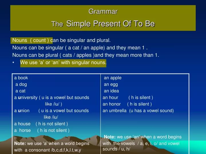 grammar the simple present of to be
