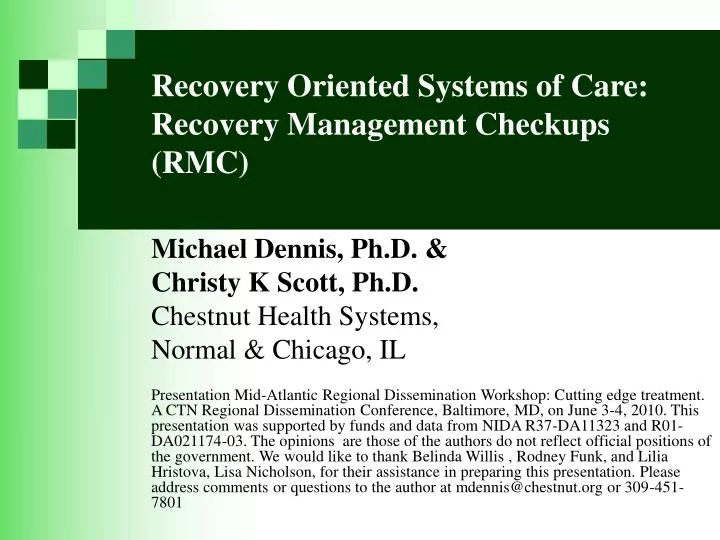 recovery oriented systems of care recovery management checkups rmc