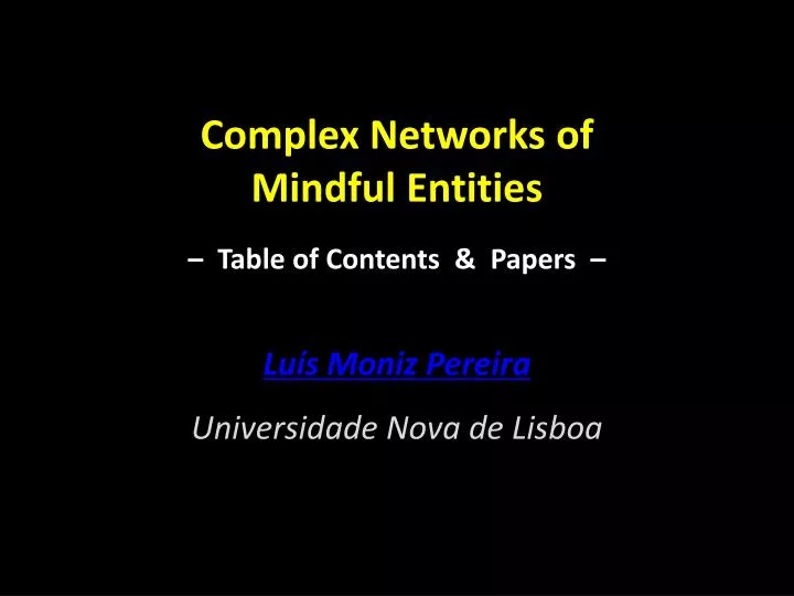complex networks of mindful entities table of contents papers