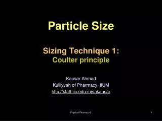 Particle Size Sizing Technique 1: Coulter principle