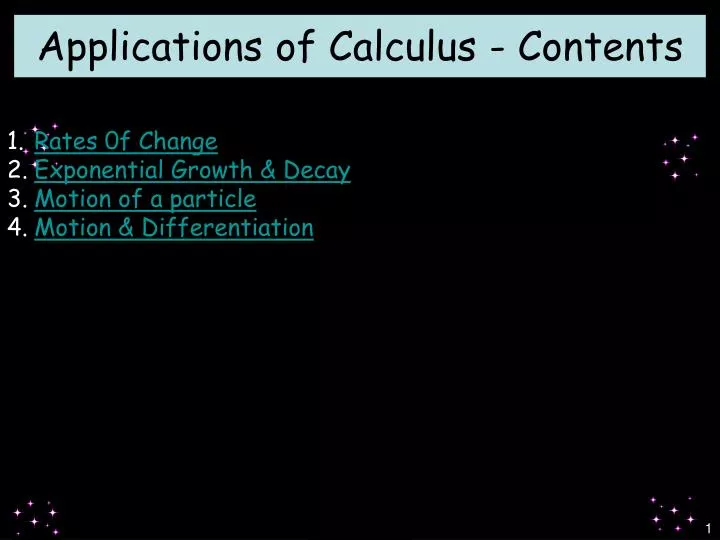 applications of calculus contents