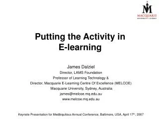 Putting the Activity in E-learning