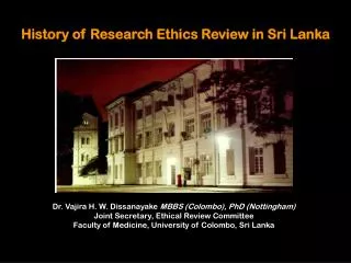 History of Research Ethics Review in Sri Lanka