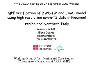 Working Group 5: Verification and Case Studies (Co-ordinator C.Cacciamani ARPA-SMR)