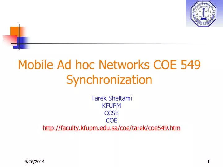 mobile ad hoc networks coe 549 synchronization