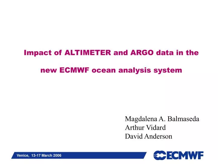 impact of altimeter and argo data in the new ecmwf ocean analysis system