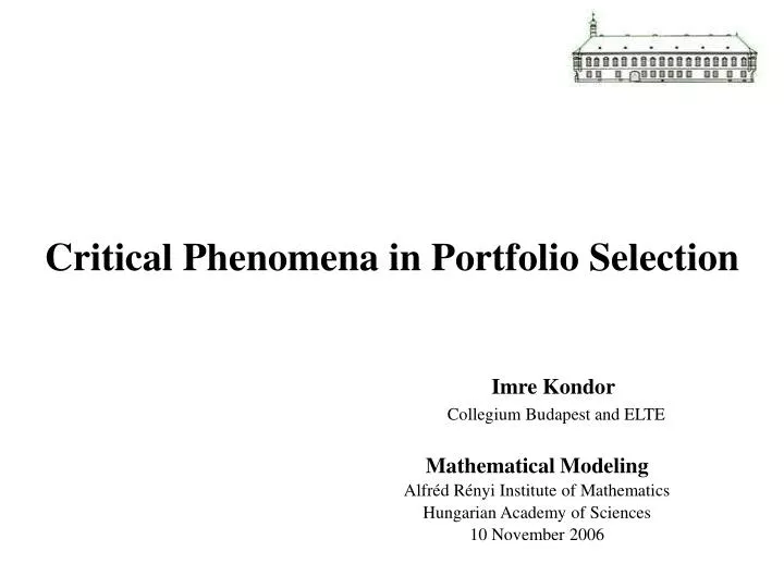 critical phenomena in portfolio selection