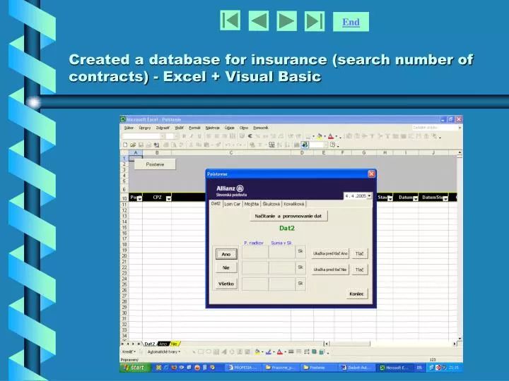 created a database for insurance search number of contracts excel visual basic