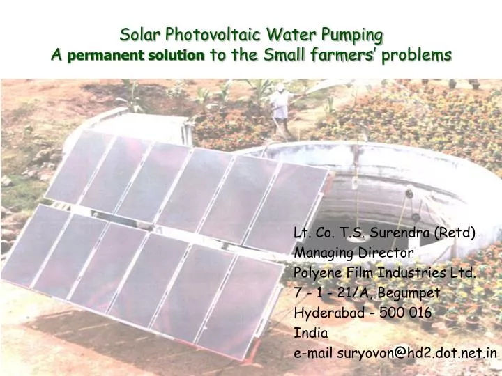 solar photovoltaic water pumping a permanent solution to the small farmers problems