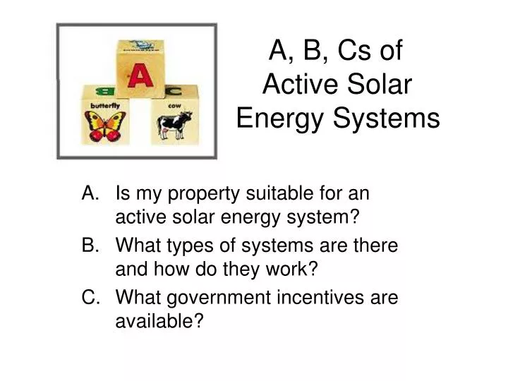 a b cs of active solar energy systems