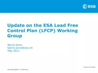 Update on the ESA Lead Free Control Plan (LFCP) Working Group