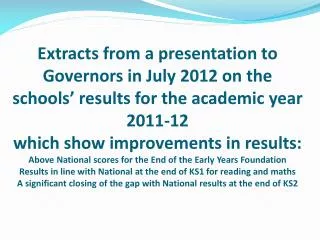 End of EYFS Assessment 2012
