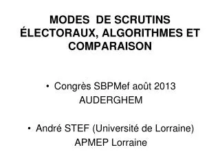 modes de scrutins lectoraux algorithmes et comparaison