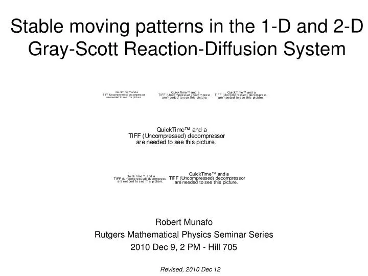 stable moving patterns in the 1 d and 2 d gray scott reaction diffusion system