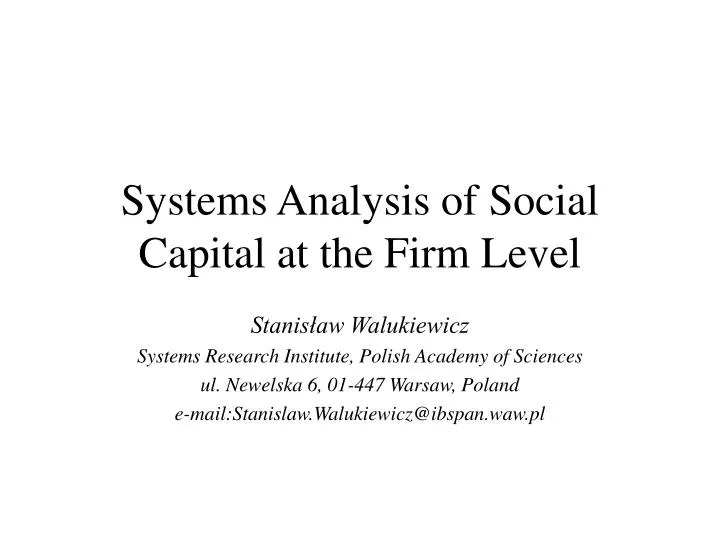 systems analysis of social capital at the firm level