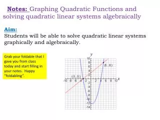 Notes: Graphing Quadratic Functions and solving quadratic linear systems algebraically