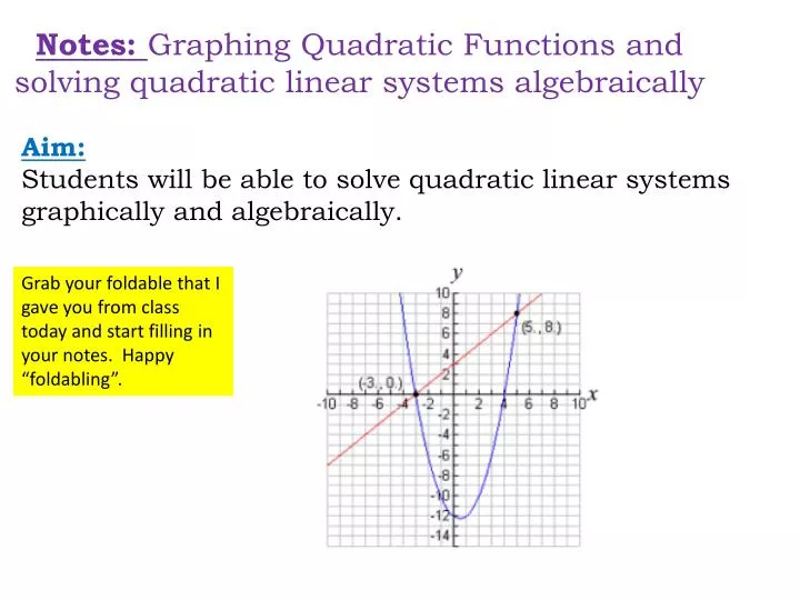 notes graphing quadratic functions and solving quadratic linear systems algebraically