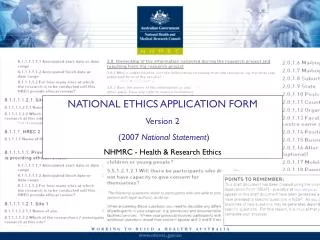 NATIONAL ETHICS APPLICATION FORM Version 2 (2007 National Statement )