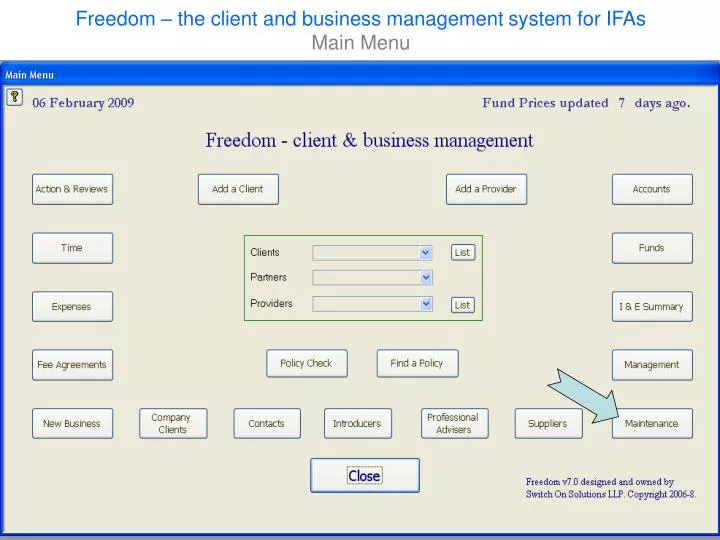 freedom the client and business management system for ifas main menu