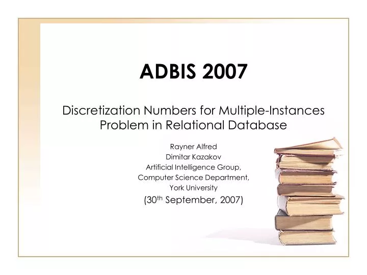adbis 2007 discretization numbers for multiple instances problem in relational database