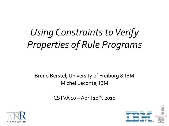 using constraints to verify properties of rule programs