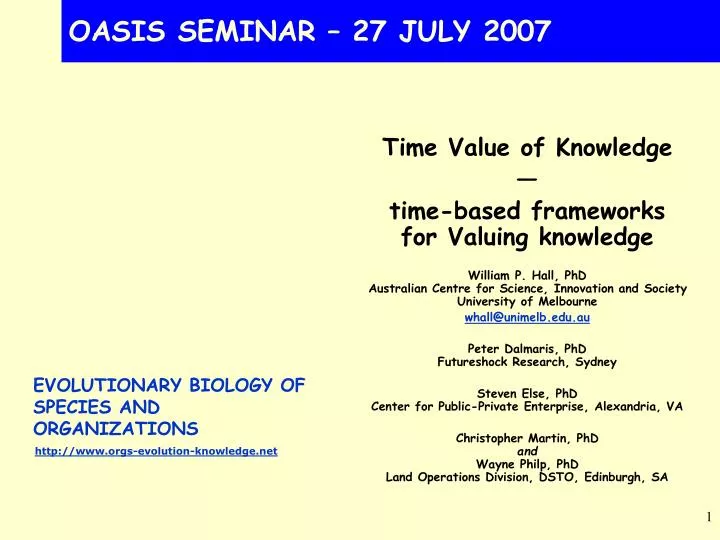 oasis seminar 27 july 2007