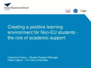 Creating a positive learning environment for Non-EU students - the role of academic support