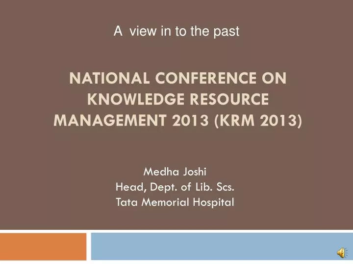 national conference on knowledge resource management 2013 krm 2013