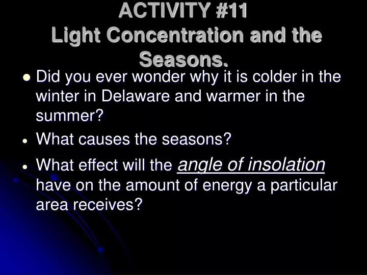 activity 11 light concentration and the seasons