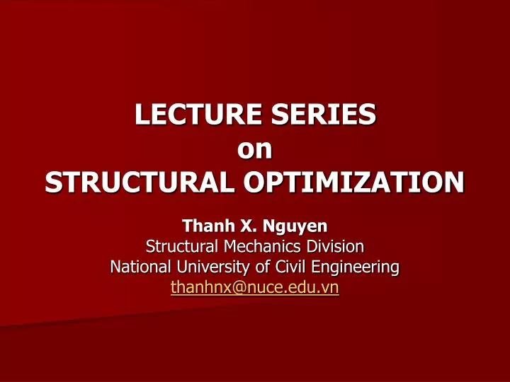 lecture series on structural optimization