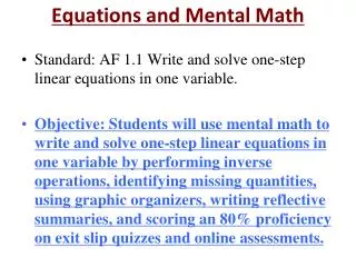 Equations and Mental Math