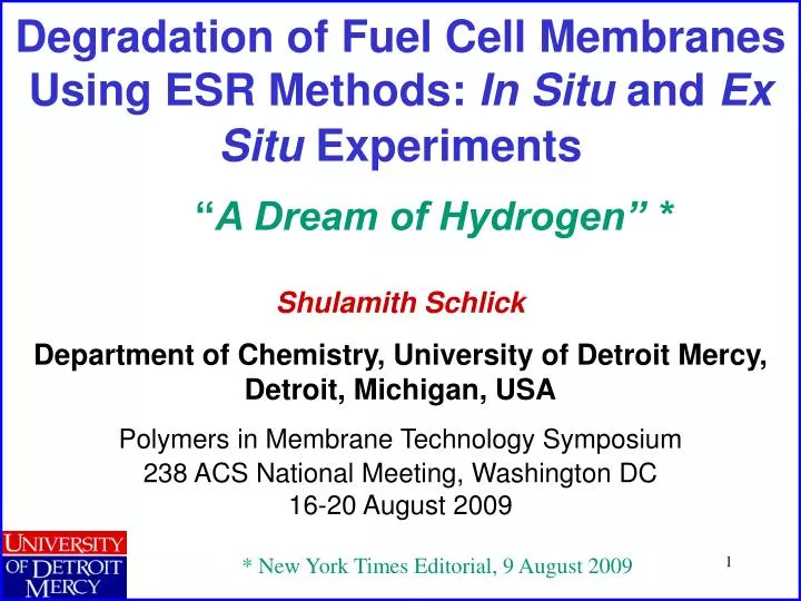 degradation of fuel cell membranes using esr methods in situ and ex situ experiments