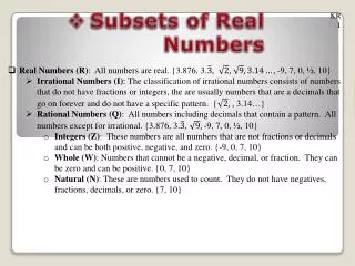 Subsets of Real Numbers