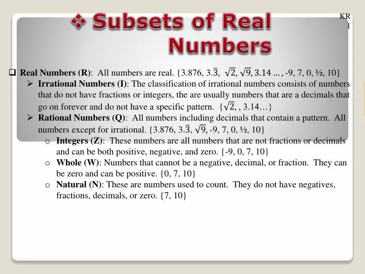 subsets of real numbers