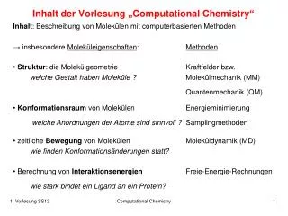 inhalt der vorlesung computational chemistry