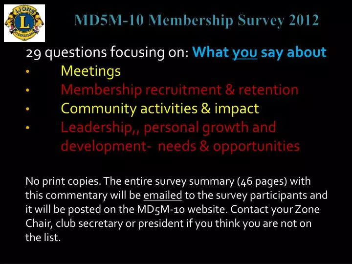 md5m 10 membership survey 2012