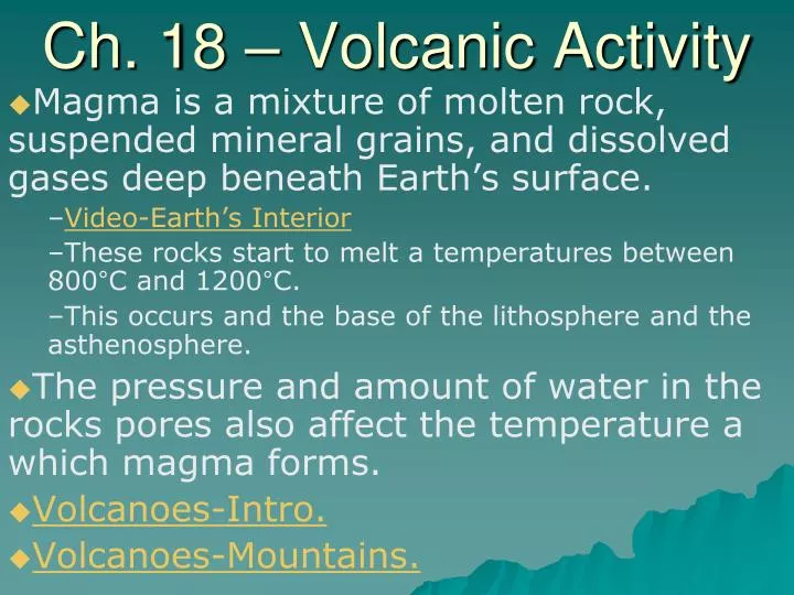 ch 18 volcanic activity