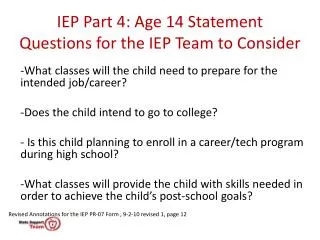 IEP Part 4: Age 14 Statement Questions for the IEP Team to Consider