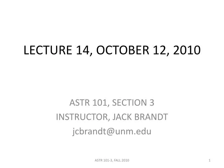 lecture 14 october 12 2010