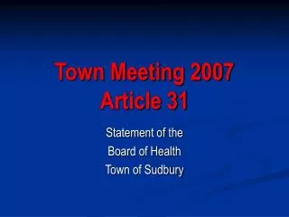 Town Meeting 2007 Article 31