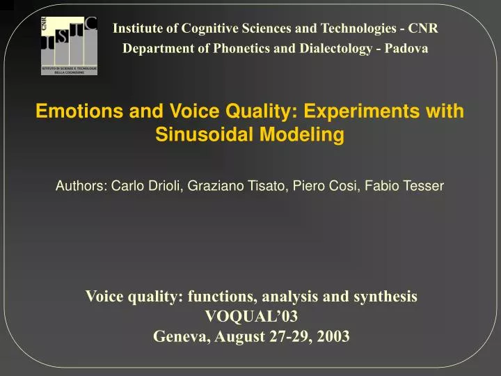 voice quality functions analysis and synthesis voqual 03 geneva august 27 29 2003