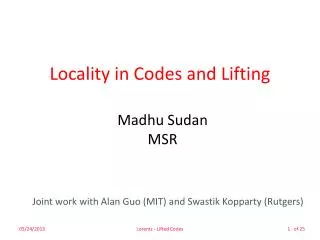 Locality in Codes and Lifting