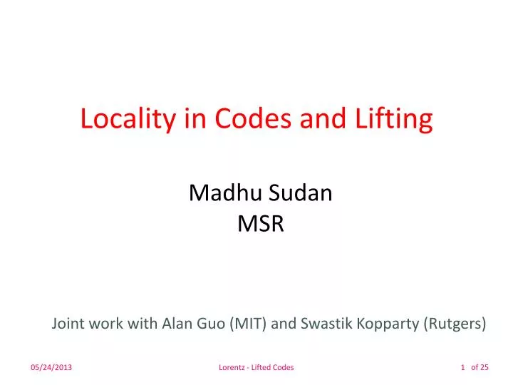locality in codes and lifting