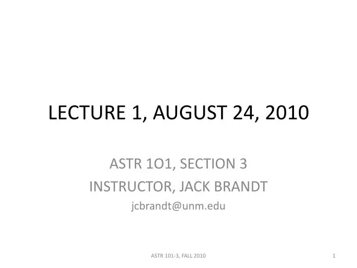 lecture 1 august 24 2010