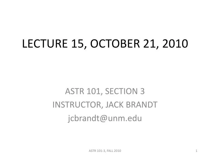lecture 15 october 21 2010