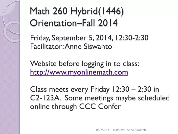 math 260 hybrid 1446 orientation fall 2014