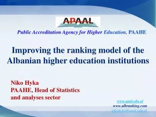 Improving the ranking model of the Albanian higher education institutions