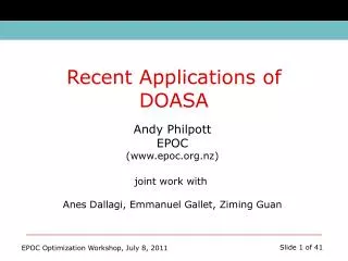 Andy Philpott EPOC (epoc.nz) joint work with Anes Dallagi, Emmanuel Gallet, Ziming Guan
